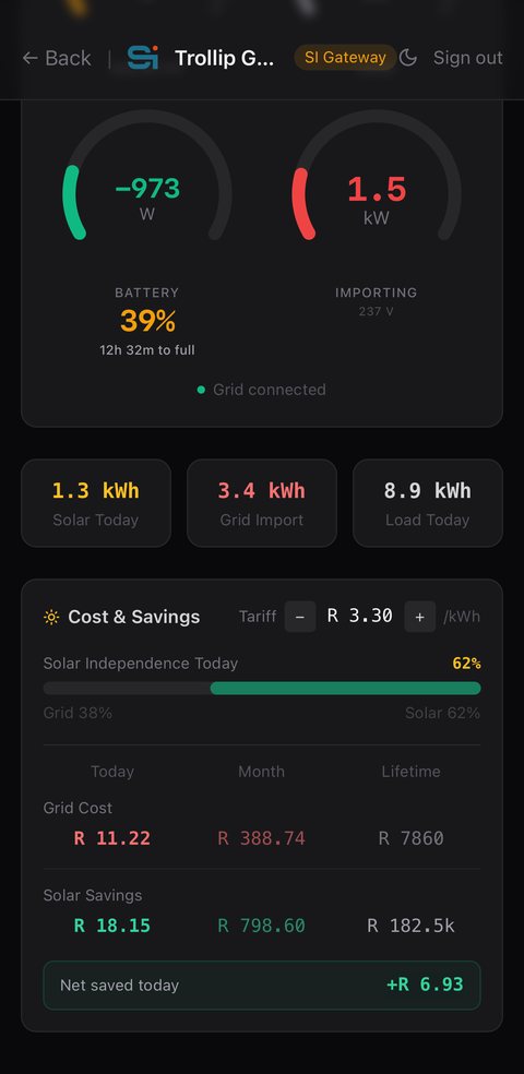 SI app — cost and savings in rands