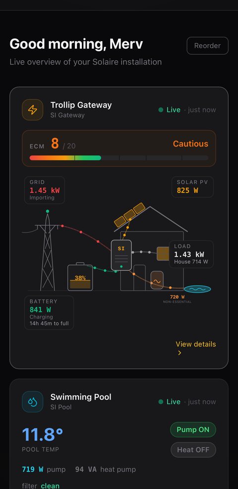 SI app on your phone — live overview of the whole installation